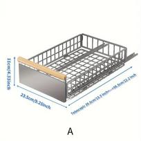 Metal Pull-Out Storage Basket, Slide-Out Cabinet Organizer, Spice and Cutlery Storage Multipurpose Kitchen Cabinet Organizer gray