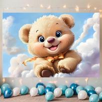 2D Cute Teddy Bear on Clouds Baby Shower Photography Backdrop 70.9x43.3inch/180*110cm beige