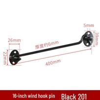 Juodas nerūdijančio plieno lango ir durų vėjo kabliukas su užrakto sagtimi Black Wind Hook 16" (201 Steel)