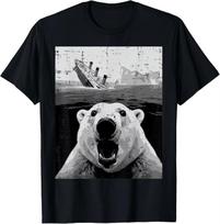 2026 New Polar Bear Sinking Titanic Meme Graphic Tee Funny Casual Short Sleeve Tshirt For Unisex Wounisex S gray