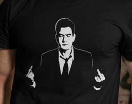 Charlie Sheen Middle Finger T-Shirt - Two and a Half Men Movie Tee M black