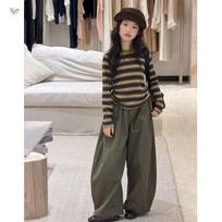 Girls' Striped Top & Wide-Leg Pants Two-Piece Set - Autumn 2026 Collection 120 cm gray