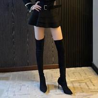 European and American Over-the-knee Boots Autumn and Winter New Pointed Toe Stiletto Elastic Skinny Boots High-heeled Boots 39 black