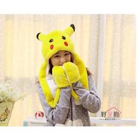 Pikachu Žiemos Kepurės Šaliko Pirštinių Rinkinys Su Plisuota Medžiaga Vaikams Ir Suaugusiems Pikachu yellow