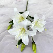 Real Touch 80cm Artificial Lily Flower 3 Heads Silk Fake Lily Bouquet 3D Printing DIY Wedding Bridal Bouquet Living Room Decor white