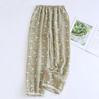 Double-layer Fabric Sleeping Pants Loose Lace Edge Spring and Summer Seven Quarter Length Thin Women Pajama Pants S beige