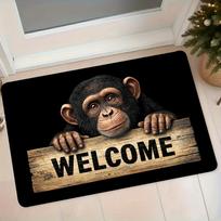 [ 1pc] Monkey Holding Sign Welcome Flannel Mat Entrance Door Mat Bathroom Absorbent Non-Slip Foot Mat Home Foyer Bedroom Bedside Decorative Blanket 43X120CM white