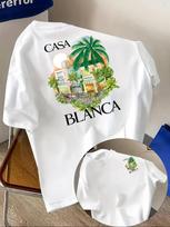 Unisex Casa Blanca Tropical Street Print Marškinėliai Oversized 100 Poliesterio Streetwear Trumpomis Rankovėmis Viršutiniai Sxxl 3XL white