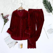 2 vnt. moteriškas veliūrinis pižamų komplektas, žieminis šiltas, seksualus, su nėriniais, rudens naujiena, ilgomis kelnėmis M black