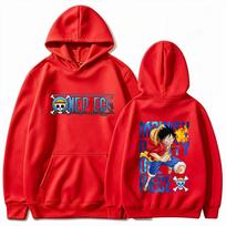 One Piece Men's Hoodie Monkey D Luffy Fleece Sweatshirt High Quality Warm Autumn Winter Pullover 4XL red