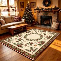 VIKAMA Christmas Winter Cabin Snow House Area Rug Non Slip Soft Washable Carpet For Living Room Bedroom Xmas Home Decor 40cmx60cm black