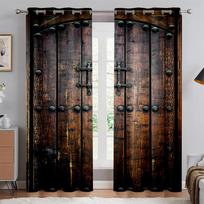 Wood Grain Retro Wooden Door Printed Curtains, Blackout Heat Insulation Curtains, Suitable For Bedroom Living Room Kitchen 2PCS W132xH213(CM) folio&Rod pocket