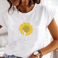 (Asian Size) Tee Top Clothing Dandelion Trend Cute Sweet Casual Short Sleeve Fashion Tshirt Women Print Lady Female Graphic T-shirt S white