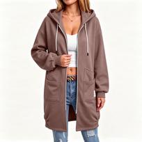 Women's Long Zip-Up Hooded Sweatshirt with Pockets for Casual Everyday Wear S kava