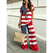 Amerikos žvaigždėmis siuvinėtas vėliava Europos ir Amerikos mados spausdintas moteriškas 111-ojo jubiliejaus rinkinys Y1 S red