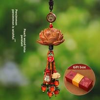 Feng Shui Car Decor With Red Sandalwood Lotus Pendant For Rearview Mirror ruda