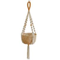Rankų darbo medvilnės virvės pakabukas gėlių vazonui Boho kutų kabantis krepšelis Patvarus augalų pakabukas Lauko Style B beige