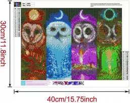 5d Deimantinė tapyba, Wowdecor spalvingos pelėdos, gyvūnai, mėnulis, žvaigždės, pilnas rinkinys, didelė "pasidaryk pats" deimantinė tapyba pagal skaičius