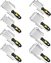 Spatulių rinkinys: 8 dalių nerūdijančio plieno glaistyklės, nerūdijantis glaistiklis, dažytojo įrankių mentelė, nerūdijančio plieno dažytojo mentelė su plastikine rankena tapetams/gipso kartonui/gipsui