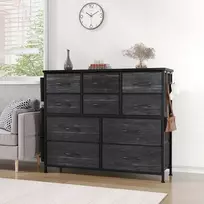 Komoda, spintelė su 10 stalčių iš audinio su rankenomis, metalinis rėmas, juoda spintelė