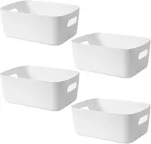 Fyting 4 plastikinės dėžės daiktams, 31 cm talpos krepšelis su rankenomis, baltas organizatorius namams ir pomėgiams, praktiškos dėžės daiktams, plastikinė dėžė voniai, 31 x 21 x 12 cm (balta)