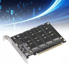 Bewinner M.2 Nvme Ssd į Pcie X16 adapteris, 4 portų Ssd masyvo kortelė, didelės spartos 4x32gbps Soft Raid kortelė su individualiu Led ekranu
