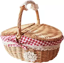 Pintinė iškylos krepšys, pintinė iškylos krepšys su dangteliu, natūrali pintinė su rankena, patogus pintinis pirkinių krepšys, pintinis pirkinių krepšys, skirtas apsipirkti iškylai