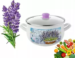 Emaliuotas puodas pleszew 22 cm 5,3 l sriubai, pietums, levandų dekoras