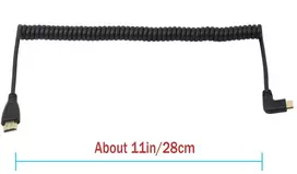 Mini hdmi į hdmi kabelis cerrxian stačiu kampu 90 laipsnių kampu mini spiralinis spiralinis kabelis, palaiko 3d, 1080p hdmi male į hdmi male paauksuotą konverterio adapterį