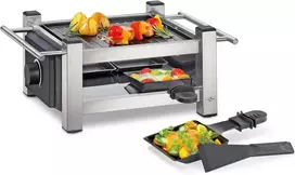 Sumuštinių keptuvas Küchenprofi Raclette Taste4, raclette 4 asmenims, nepridegančia danga padengta grilio plokštė, galima naudoti iš abiejų pusių, 4 raclette keptuvės ir raclette grandiklis, raclette grilis su šoninėmis rankenomis