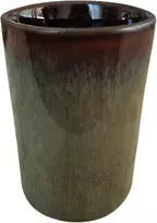 Pintocer espresso kavos puodeliai iš balto akmens masės, be rankenėlės, su rudu padėkliuku (žalias/juodas, 4)