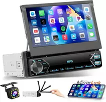 Automagnetola Hikity Automobilinis Radijas 1din su Ištraukiamu Ekranu, 7 Colių Rankiniu Būdu Ištraukiamas Ekranas 1 Din Radijas su Bluetooth Laisvų Rankų Įranga Fm Type-c 2usb Aux Mirror Link Swc Atbulinės Eigos Kamera