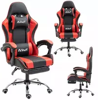 Wesu žaidimų kėdė su kojų atrama, ergonomiška, pasukama, juoda raudona