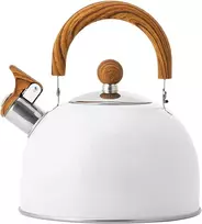 Virdulys, 2,5 l nerūdijančio plieno virdulys su švilpuku, indukcinis virdulys su medžio imitacijos rankena ir sandariu dangteliu, arbatinukas, dujinė viryklė, automatinis švilpukas, virdulys indukcinei viryklei, dujinei viryklei ir elektrinei kaitlentei