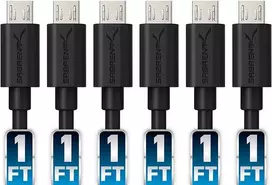 Sabrent 6 vnt. 30 cm Micro Usb kabeliai, greitas įkrovimas ir duomenų sinchronizavimas