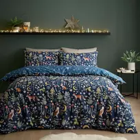 Patalynės komplektas Catherine Lansfield Enchanted Twilight Animals Navy reversible dvigulis patalynės užvalkalų komplektas su pagalvių užvalkalais