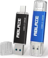 Ablaze usb c atmintinė 128gb, 2 vnt. pakuotė, dviguba usb type c + usb a 3.0 atmintinė, otg atmintinė, skirta android type-c mobiliesiems telefonams, nešiojamiesiems kompiuteriams, planšetiniams kompiuteriams, mac, pc