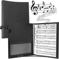 Eyoloty muzikos aplankas, choro aplankas, dainavimo aplankas natoms iki din a4 formato, dirbtinė oda su rankos dirželiu ir 24 šoniniais skyreliais, smuiko raktas, instrumentininkams muzikantams, talpa maks. 200 lapų