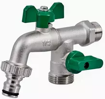 Zencq Dvigubas rutulinis ventilis su sriegine jungtimi, 1/2 colio, Pn16/16 barų, nerūdijantis, atsparus šalčiui žalvaris, 2 x 3/4 colio išvadai, vandens čiaupas, skalbimo mašina, sodas, vandens statinė (b)