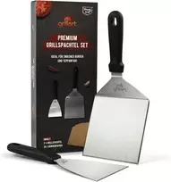 Grillart® Premium grilio mentelių rinkinys, pagamintas iš aukštos kokybės nerūdijančio plieno, skirtas smulkintiems mėsainiams, įskaitant 30 vnt. mėsainių popieriaus - grilio mentelė plančiai ir teppanyaki - nerūdijančio plieno grilio mentelė -