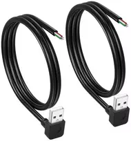 Cerrxian 2 vnt. trumpas 4 kontaktų plikas Usb A Male kabelis, 90 laipsnių 24awg Usb 2.0 Male į pliką kabelį, atviro galo maitinimo ir duomenų pakeitimo remonto ilgintuvas, 0,5 m (up)