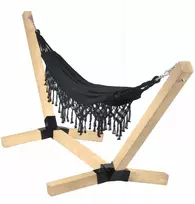 SandTropic Itin tvirtas didelis medinis hamako rėmas 93x93 mm + boho dvivietis juodas