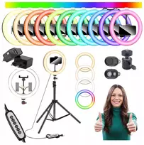 2control Rgb žiedinė lempa su stovu, nuotolinio valdymo pulteliu Bt, skirta Tiktok Youtube 26cm 360° galinga
