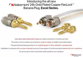 Nakamichi Fanlock Excel Series paauksuoti 24k bananiniai kištukai, 10awg - 18awg, 4 mm storio, skirti garsiakalbių stiprintuvui, Hi-fi stereo namų kino teatro garso kabelio greitam prijungimui, 48 vnt. (24 poros)