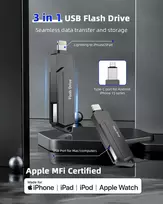 Usb atmintinė, skirta iphone 512gb mfi sertifikuota 3 viename usb 3.0 lightning išorinė atmintis type c photostick atminties kortelė, skirta iphone/ipad/ios/android/mac/pc - išorinė saugykla (juoda)