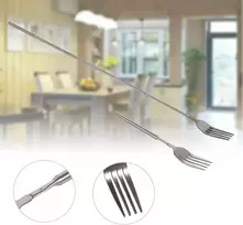 Moumouten nerūdijančio plieno teleskopinė šakutė, ištraukiama, skirta Bbq vakarienei, vaisiams, desertui, ilga rankena, stalo įrankiai, sidabrinė