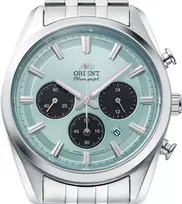 Orient Stretto Solar Chronograph 40mm Sky Mėlyna Dial Steel Band vyriškas laikrodis Ra-tx0304l10b mėlynas, mėlynas, šiuolaikiškas