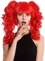 Wig Me Up - Yzf-7080+a-113 moteriškas cosplay perukas, 3 dalių trumpas bobas + ilgos nuimamos kasos spiralinėmis garbanomis, raudonas