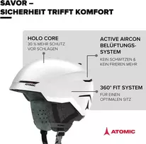 Atomic Savor slidinėjimo šalmas baltas, dydis L, unisex suaugusiems, 360° prigludimo sistema, aukščiausios kokybės apsauga nuo smūgių, aircon ventiliacijos sistema, galvos apimtis 59-63 cm