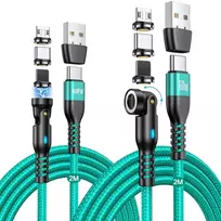 Aufu magnetinis įkrovimo kabelis 60 W, 9 kontaktų [2 m + 2 m] greitas magnetinis įkrovimo kabelis 6 viename Usb A/usb C į Type C įkrovimo kabelis magnetinis 360° ir 180° besisukantis magnetinis kabelis su Type C/micro